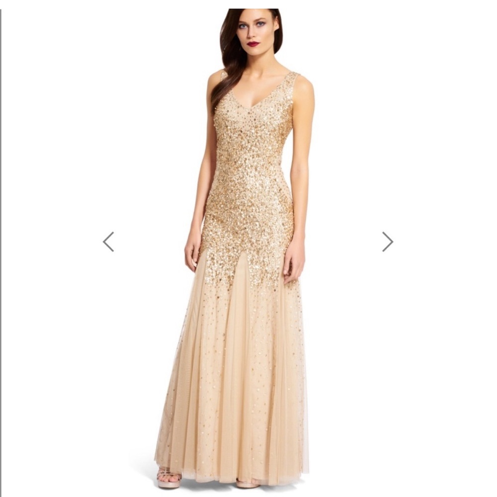 Gold/tan Adrianna Papell mermaid gown Size 10 - Picture 2 of 9